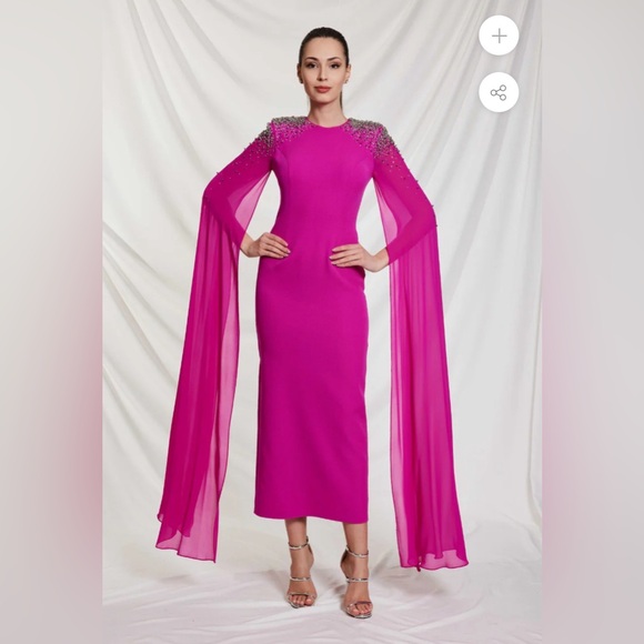 Women Fuchsia Cape Maxi Dress - Picture 1 of 6